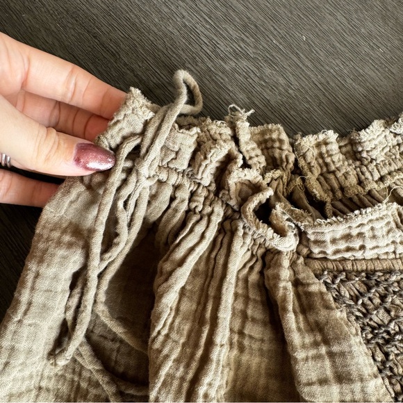 Free People Toledo Olive Green Smocked Midi Dress Puff Sleeves Cotton XS - Picture 8 of 13